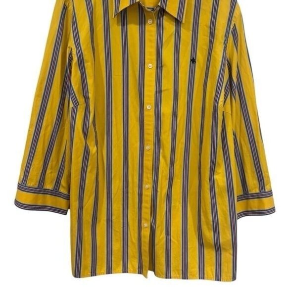 Lauren Ralph Lauren Yellow Striped Boxy Button Down Peasant Bohemian Artsy 1X - Picture 4 of 11